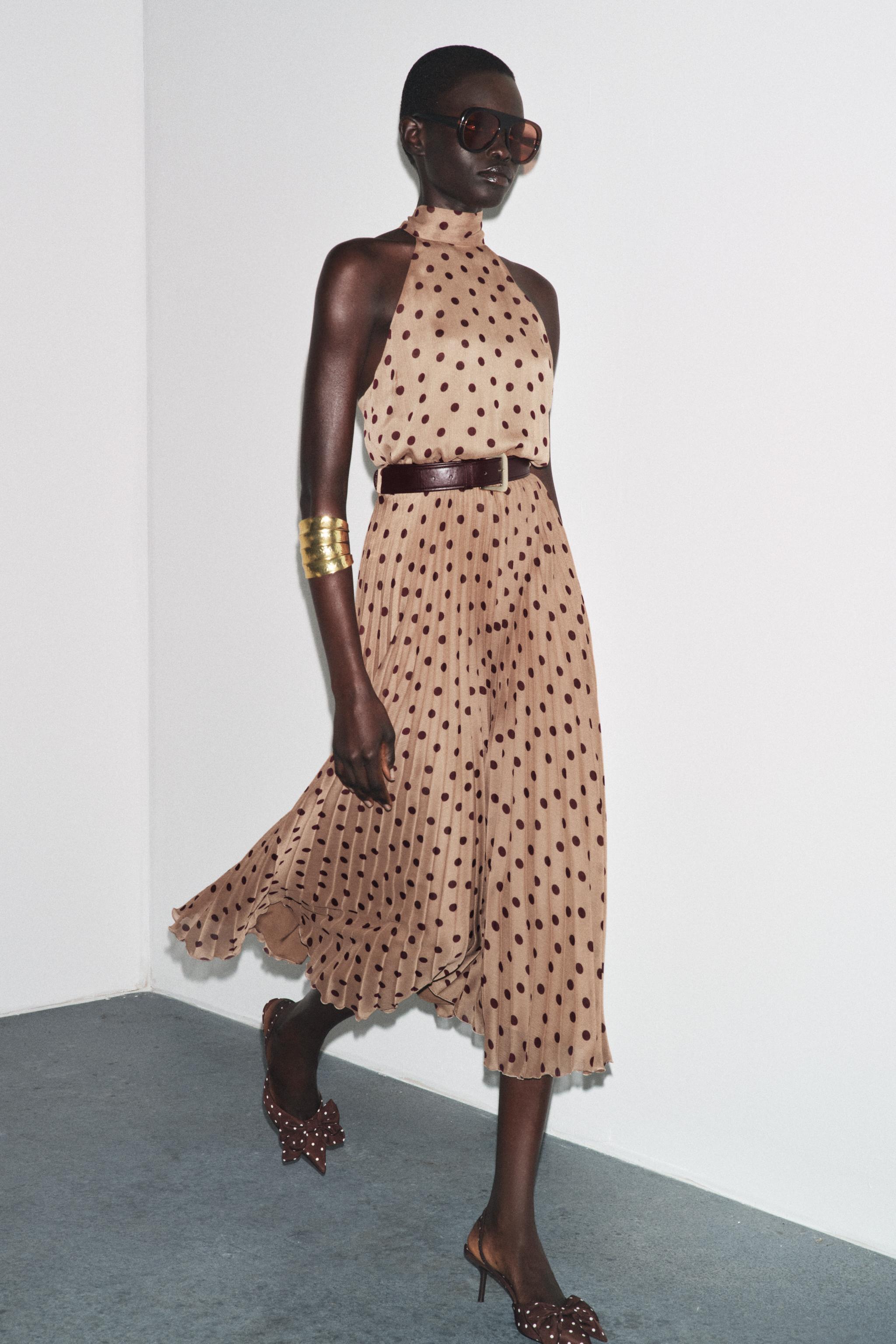 brown and white polka dot dress zara Zara - Polka Dot Mini Dress - Brown-Blue - L